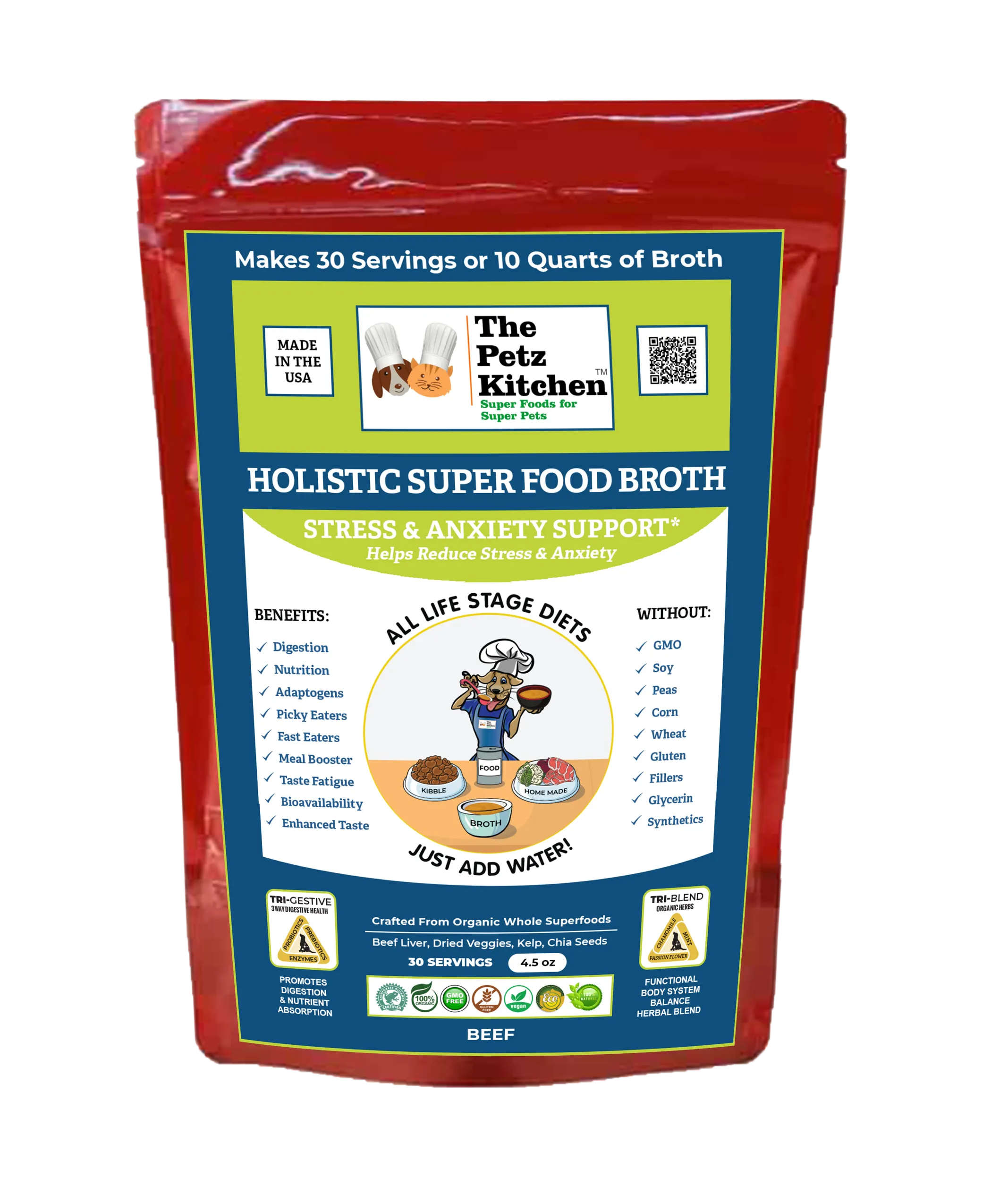 Petz Kitchen Stress & Anxiety Support Broth — Calming Superfood Broth for Dogs & Cats