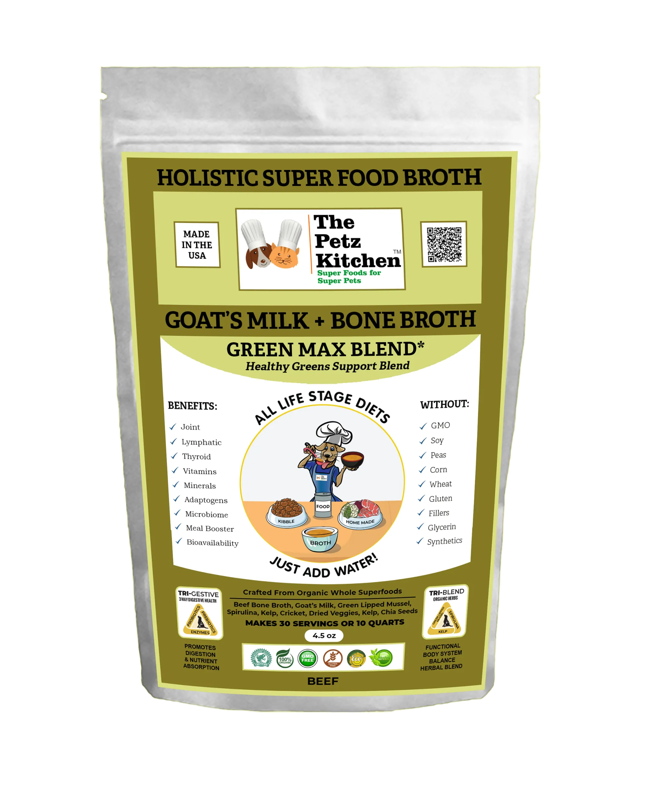 Petz Kitchen Green Max Blend Broth — Omega 3 & 6, Thyroid, Lymphatic & Mineral Support