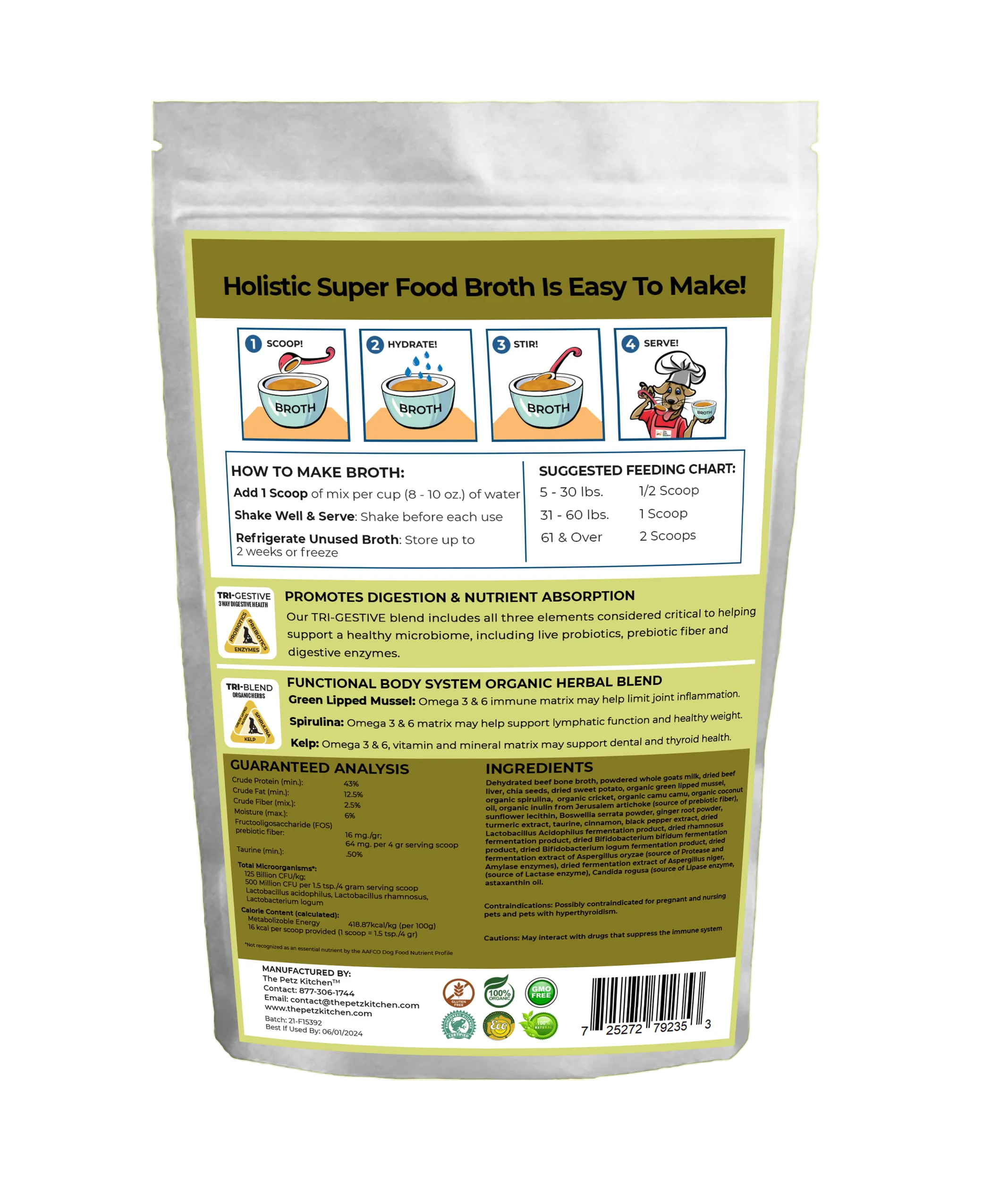 Petz Kitchen Green Max Blend Broth — Omega 3 & 6, Thyroid, Lymphatic & Mineral Support