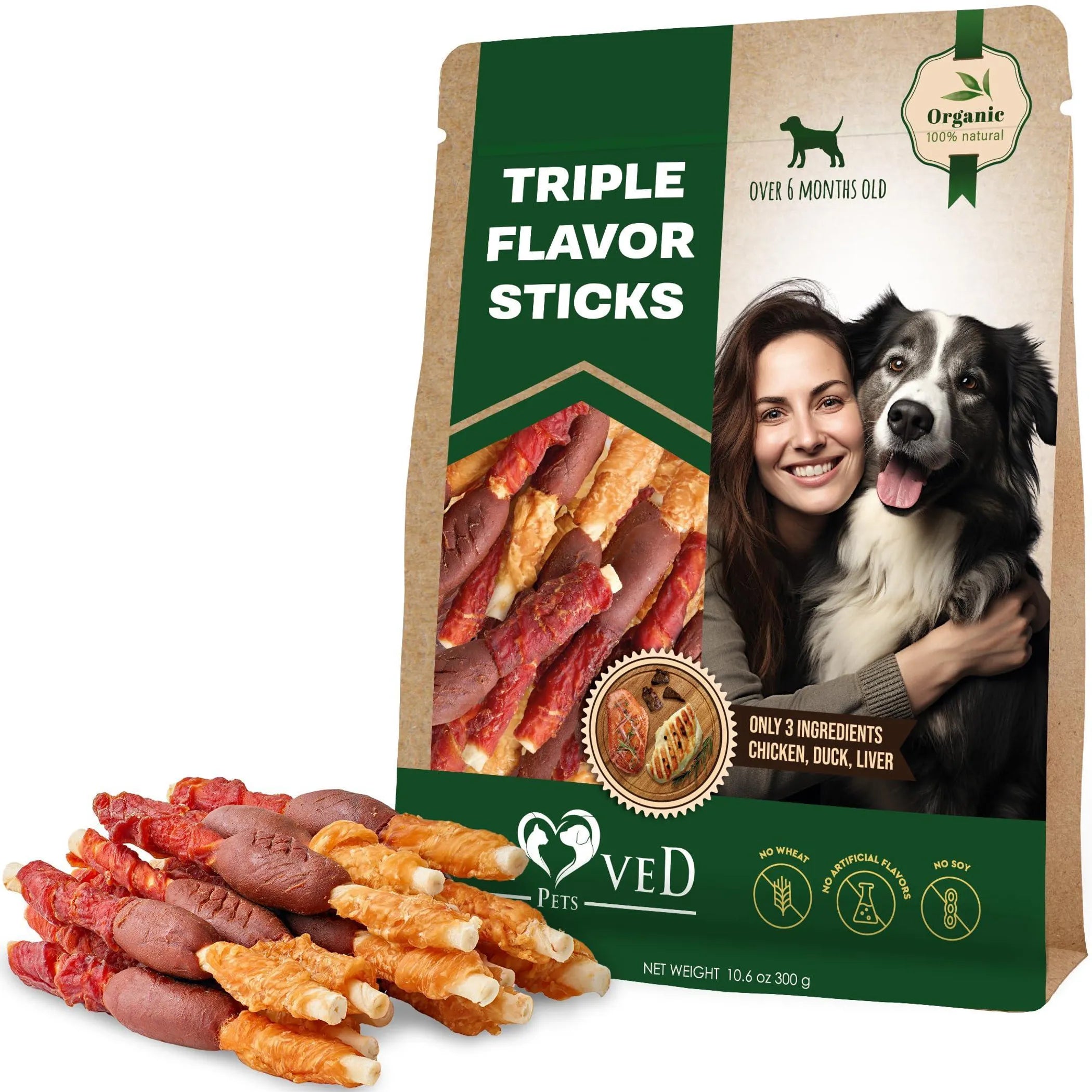 Triple Flavor Duck & Chicken Rawhide Chews — Human-Grade, Grain-Free, Long-Lasting