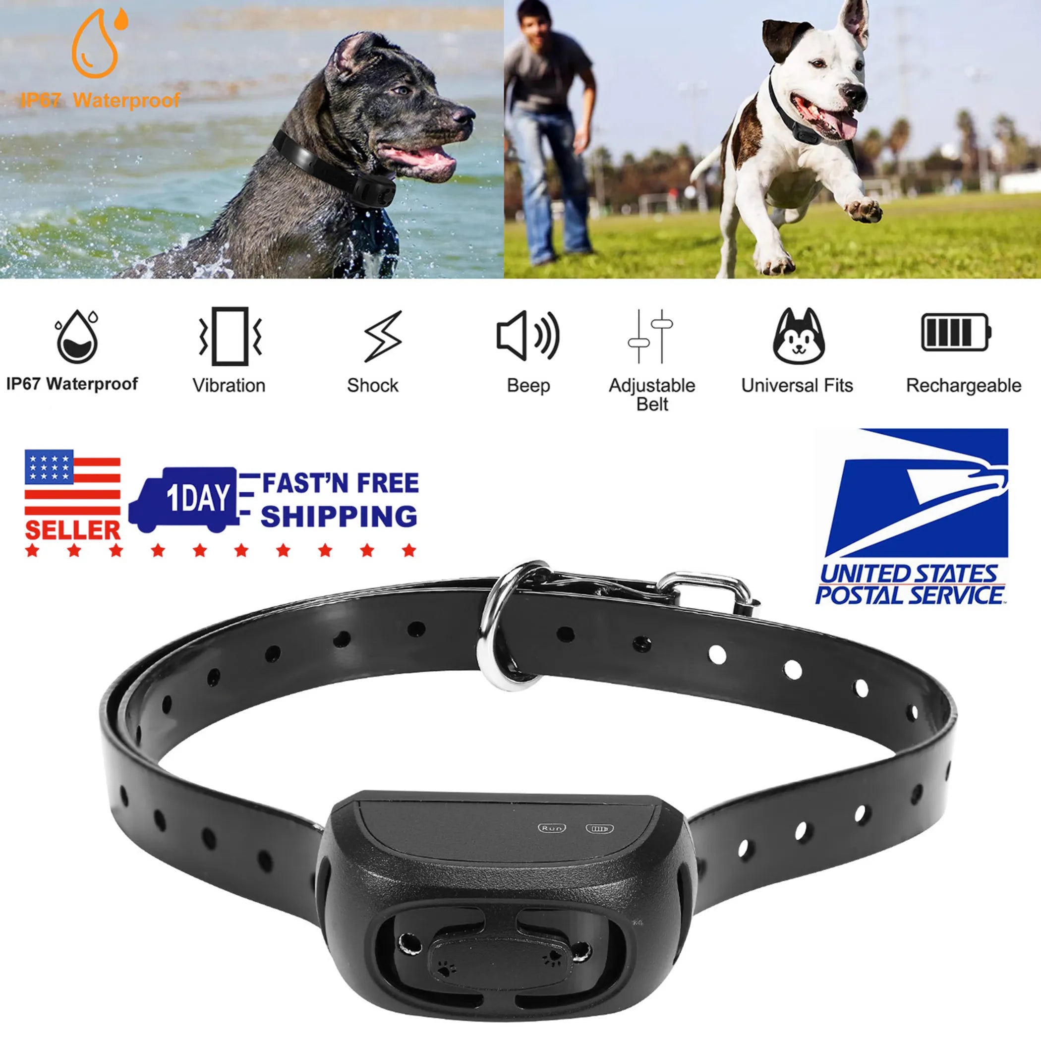Dog Bark & Training Collar IP67 Waterproof — 1640FT Range, 3-Mode Rechargeable System