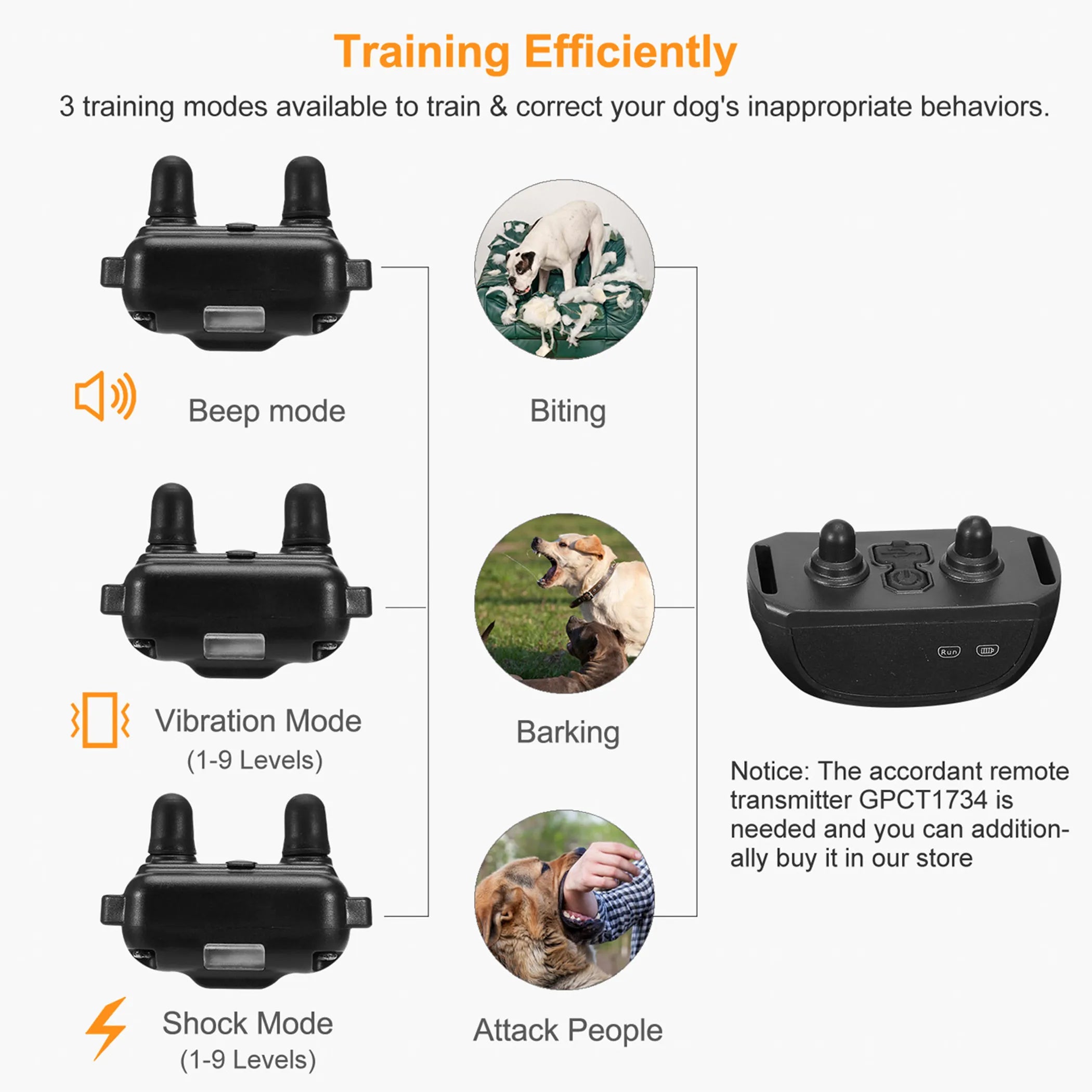 Dog Bark & Training Collar IP67 Waterproof — 1640FT Range, 3-Mode Rechargeable System