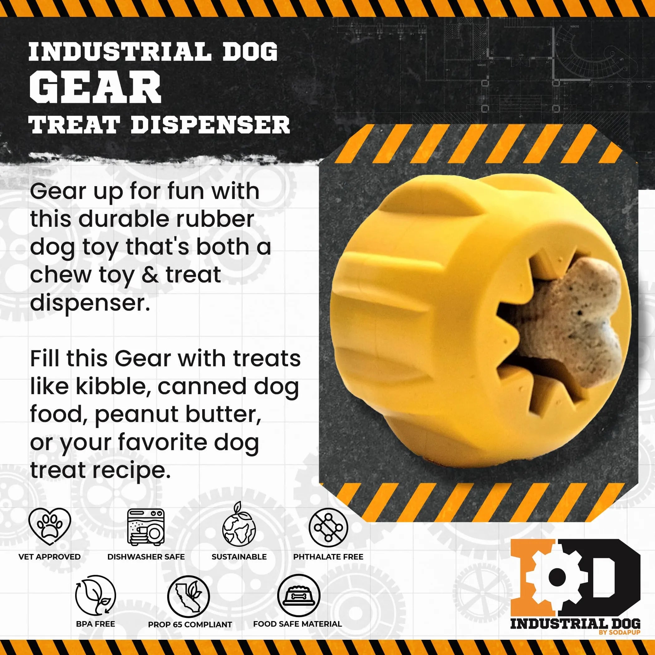 SodaPup Gear eDispenser — Durable Rubber Chew Holder & Treat Pocket for Power Chewers
