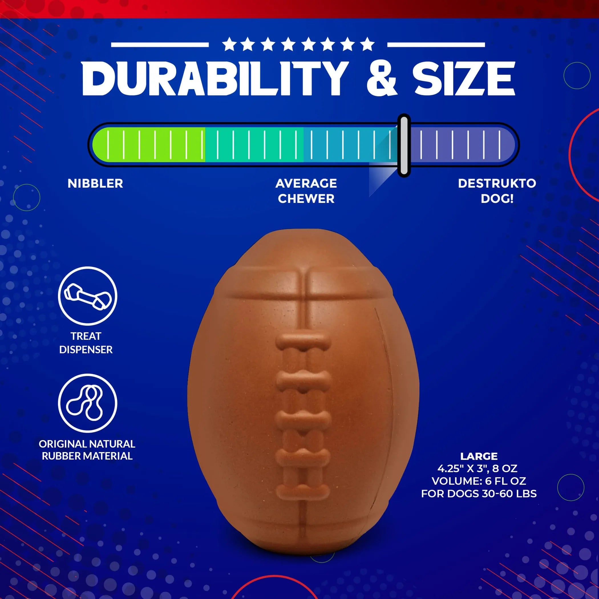 SodaPup Football eDispenser — Durable Rubber Chew Toy & Treat Dispenser for Power Chewers