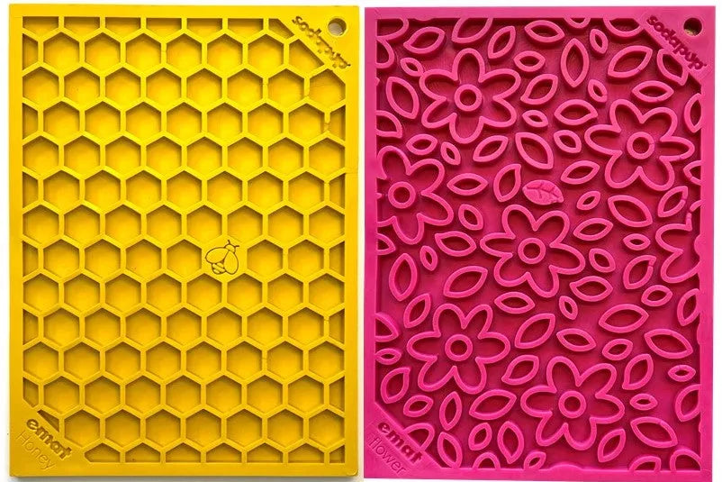 SodaPup Flower Power & Honeycomb eMat Lick Mat Bundle — Calming Enrichment for Small Dogs