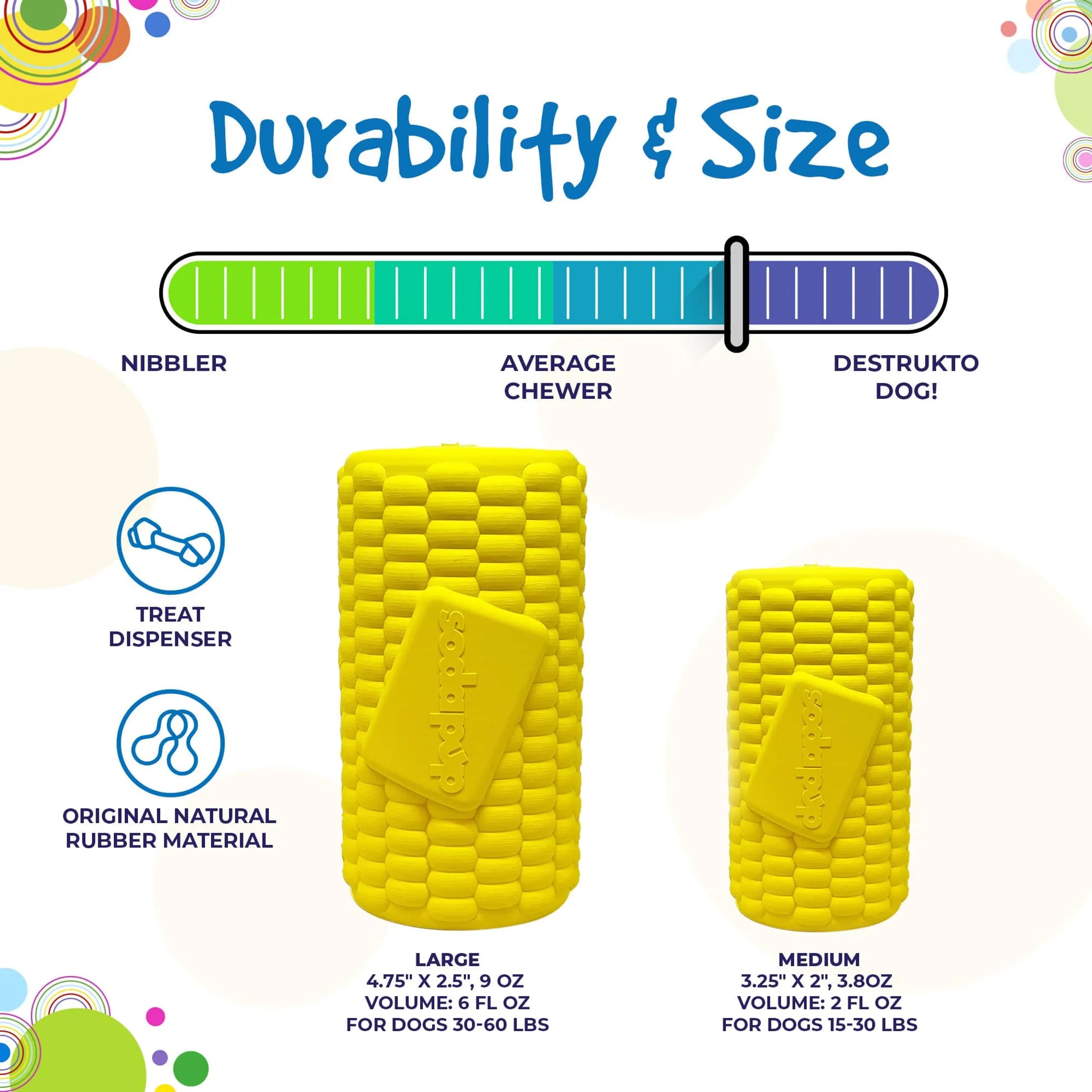 SodaPup Corn on the Cob eDispenser — Durable Rubber Chew Toy & Treat Dispenser for Dogs