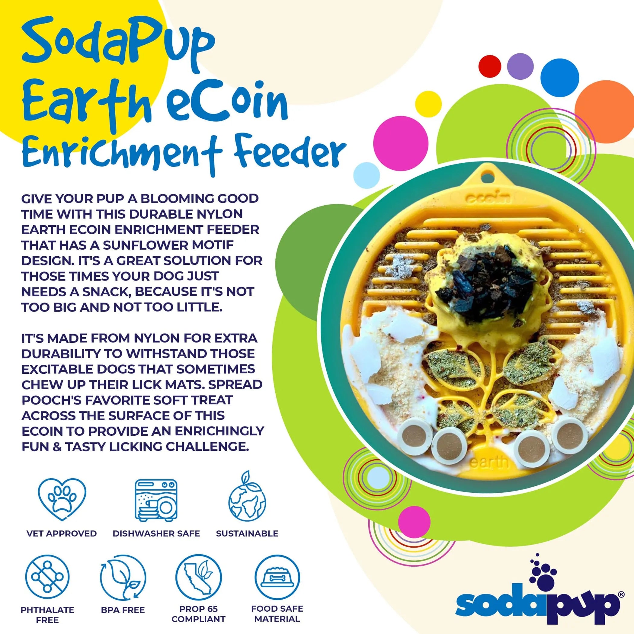 SodaPup Earth Sunflower Nylon Lick Mat — Durable Enrichment Snacking Toy for Dogs