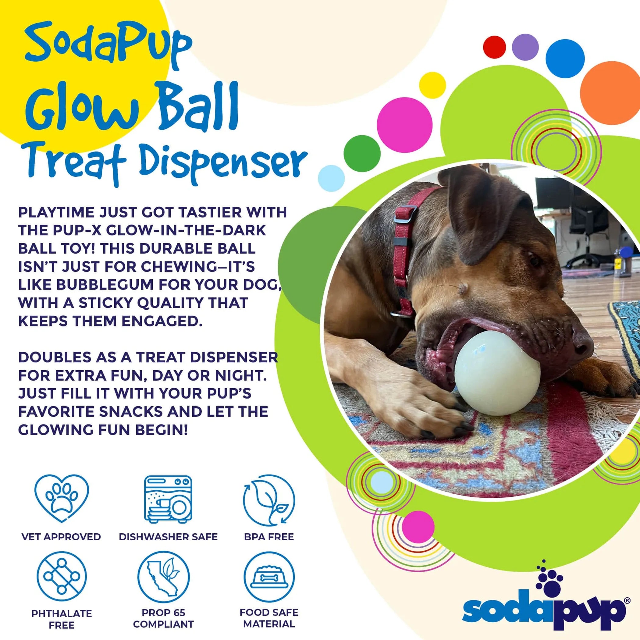 SodaPup PUP-X Glow Ball — Treat Dispenser, Water Toy & Fetch Ball for Active Dogs