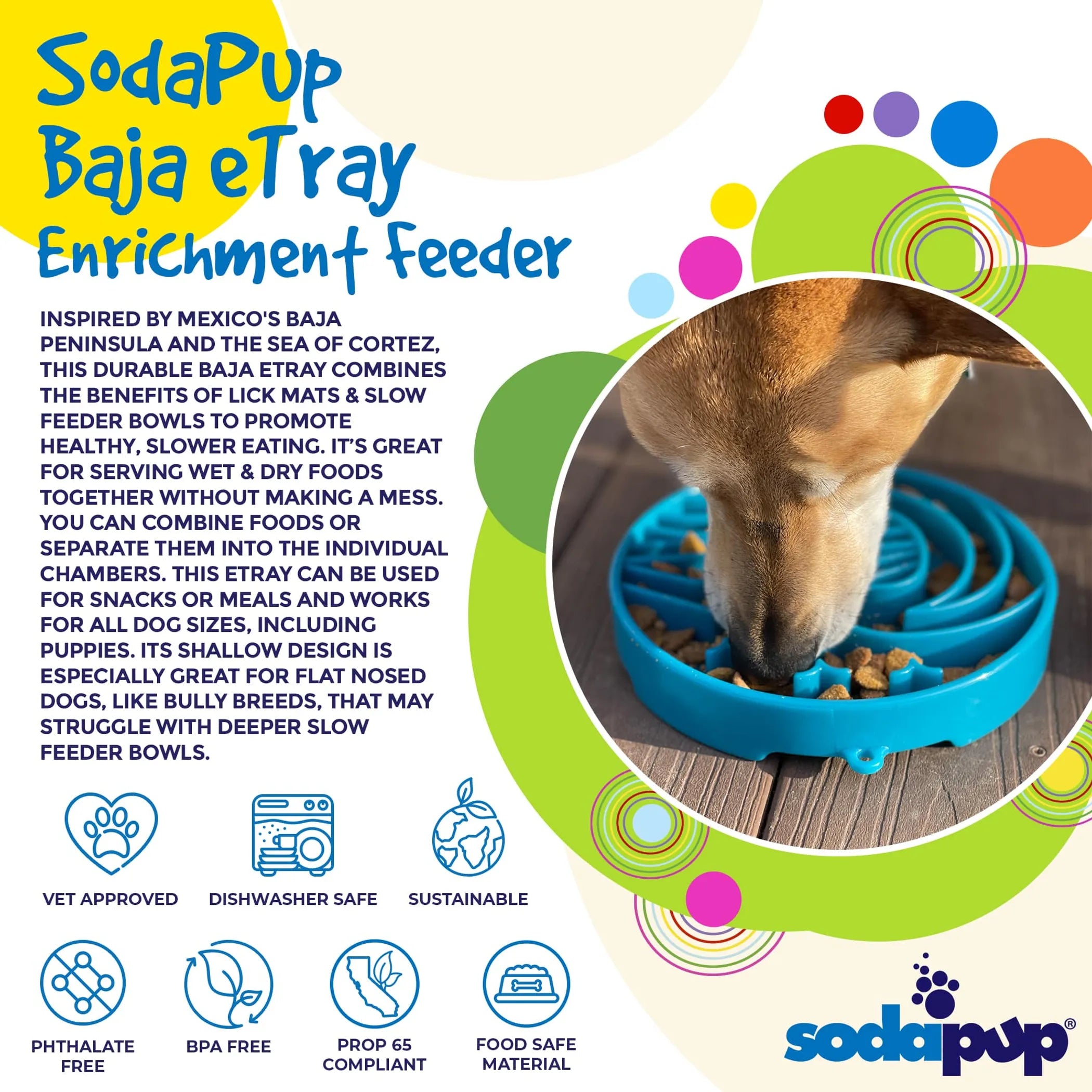 SodaPup Baja Design eTray — Shallow Slow Feeder & Lick Mat Enrichment Tray for Dogs