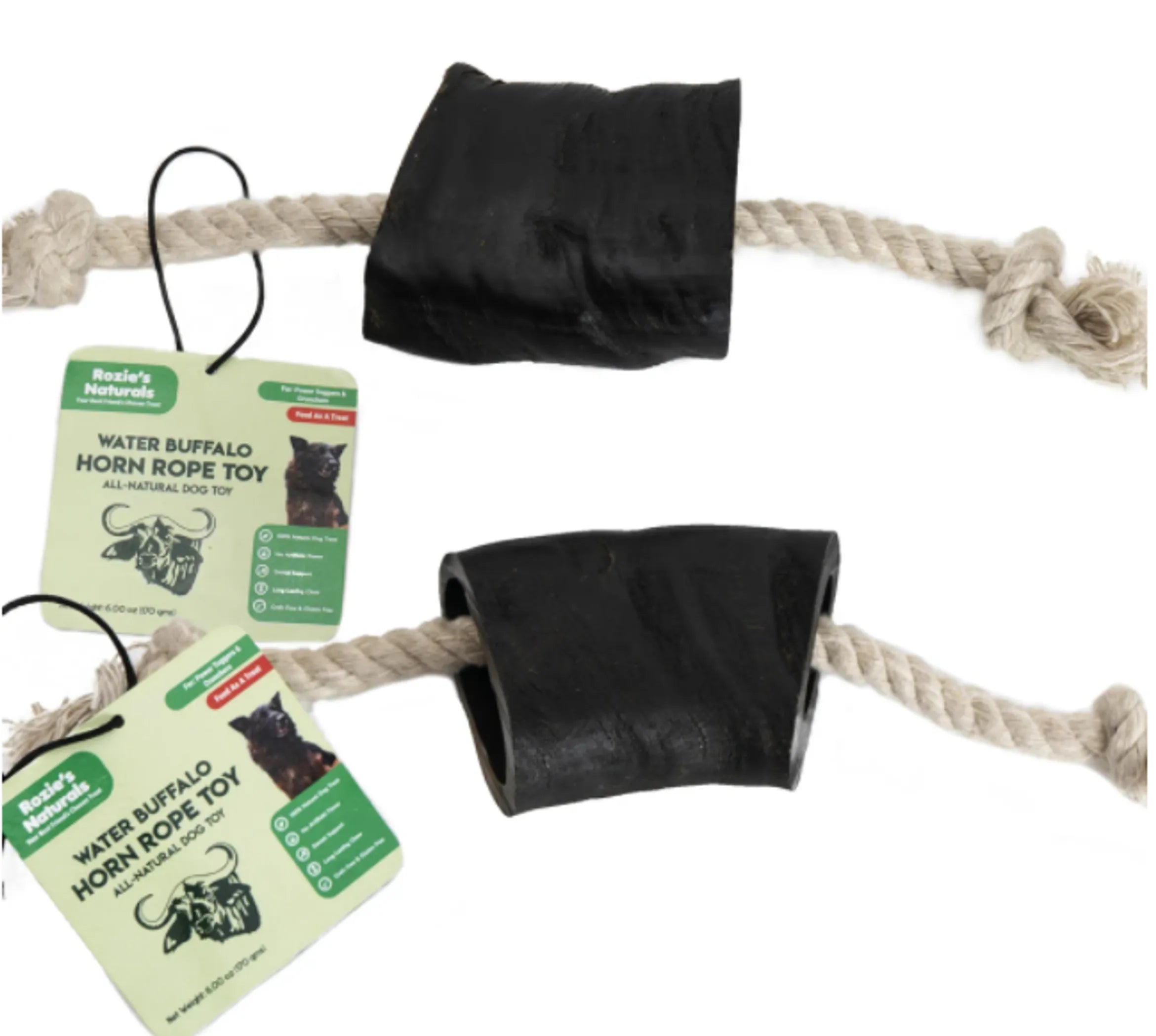 Water Buffalo Horn Rope Tug Toy — Natural Chew, Tug & Dental Toy for Aggressive Chewers